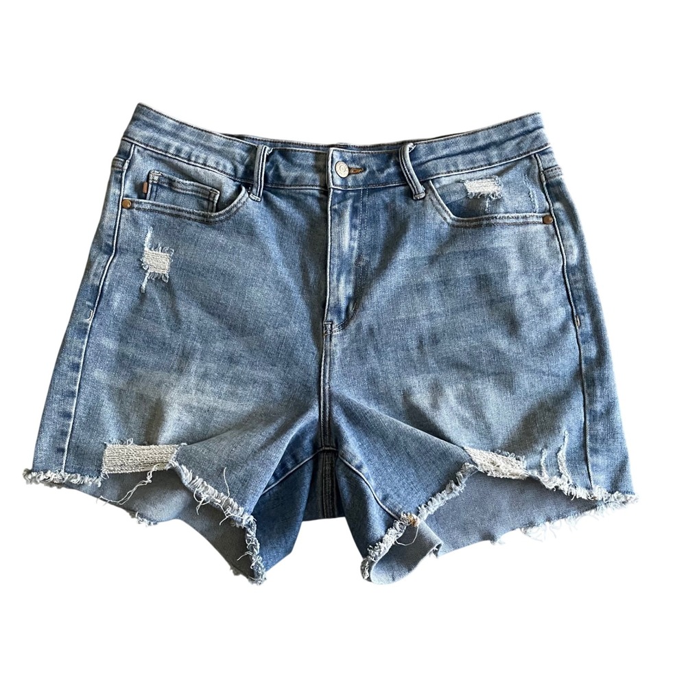Judy Blue Denim Shorts Women 1XL Blue Distressed High Rise Frayed Hem Western